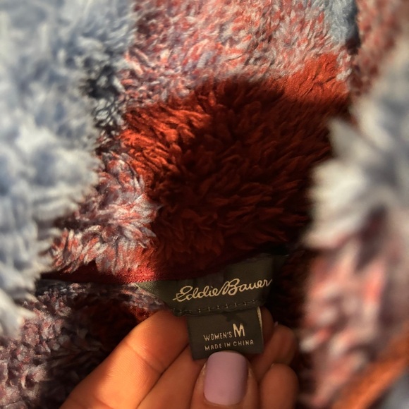 Eddie Bauer Women's Ultra Soft Fleece Quarter Zip Harbor Check Print Pullover M - Picture 7 of 11